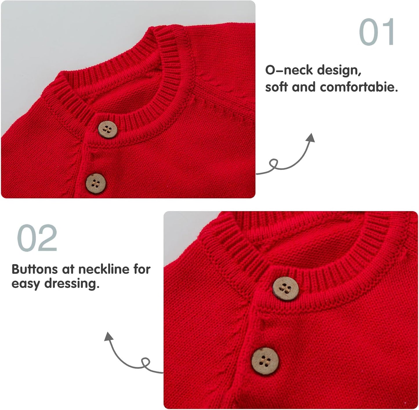 Baby Toddler Boys Girls Pullover Sweater Cotton Knit Button Closure Sweaters