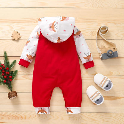 My First Christmas Baby Girl Boy Outfit Car Truck Long Sleeve Pocket Hooded Romper Jumpsuit Xmas One Piece Clothes