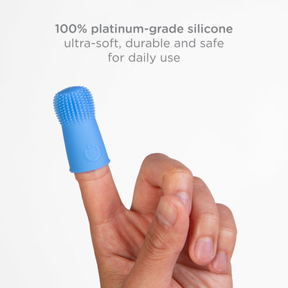 Baby Silicone Finger Toothbrush with Storage Case, Food-Grade Platinum Silicone, Oral Care for Infants and Babies, 2 Pack, Polaris Blue