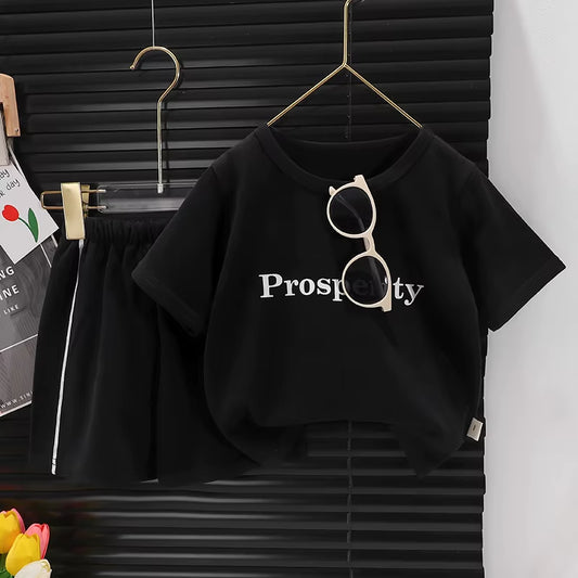 2024 New Children'S Short-Sleeved Suit Girls Boys T-Shirt Summer Baby Fashion Sports Casual Sets Clothes Children'S Clothing