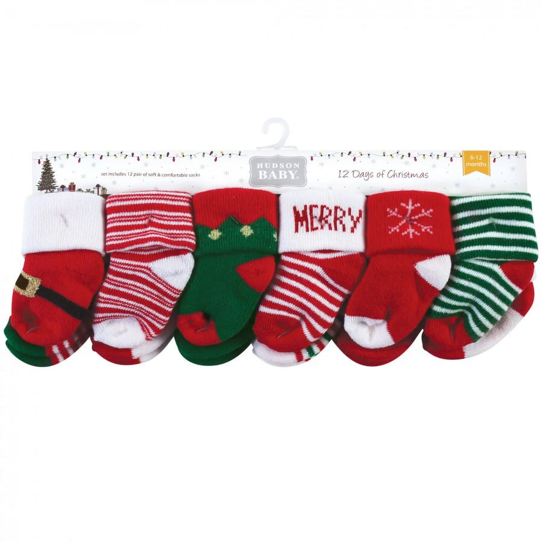 Unisex Baby Cotton Rich Newborn and Terry Socks, 12 Days of Christmas, 0-6 Months