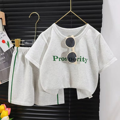 2024 New Children'S Short-Sleeved Suit Girls Boys T-Shirt Summer Baby Fashion Sports Casual Sets Clothes Children'S Clothing