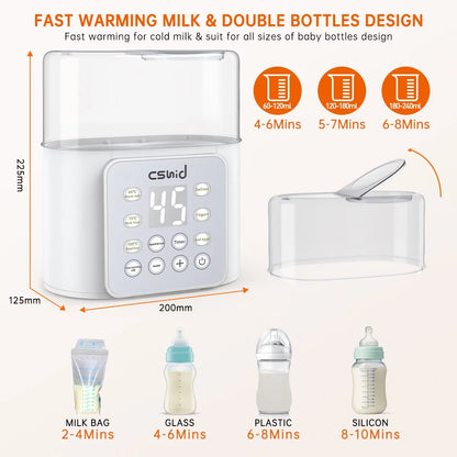 Baby Bottle Warmer, 9-In-1 Fast Baby Food Heater & Defrost, Double Bottle Warmer with Appointment &Timer, Bpa-Free, Accurate Temperature Control for Breastmilk & Formula, LCD Display