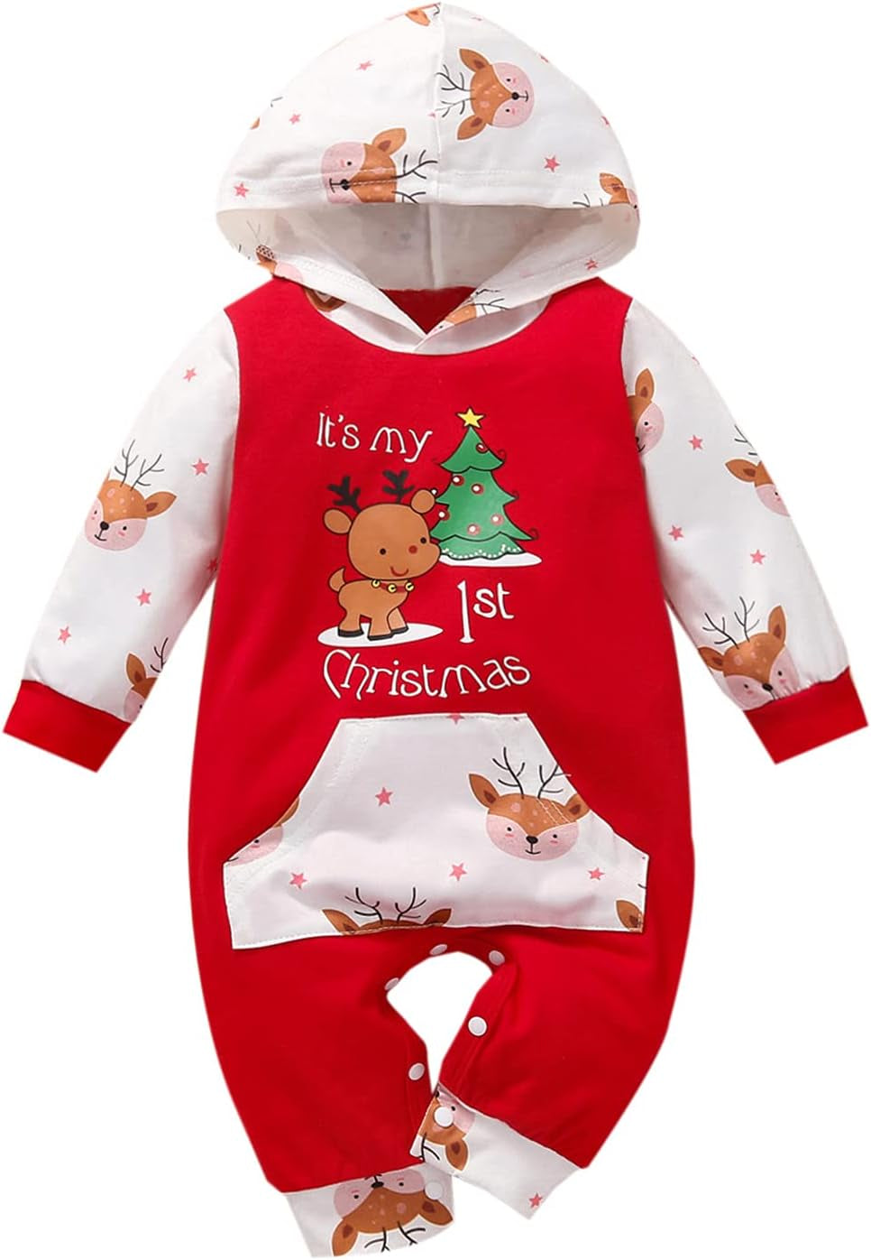 My First Christmas Baby Girl Boy Outfit Car Truck Long Sleeve Pocket Hooded Romper Jumpsuit Xmas One Piece Clothes