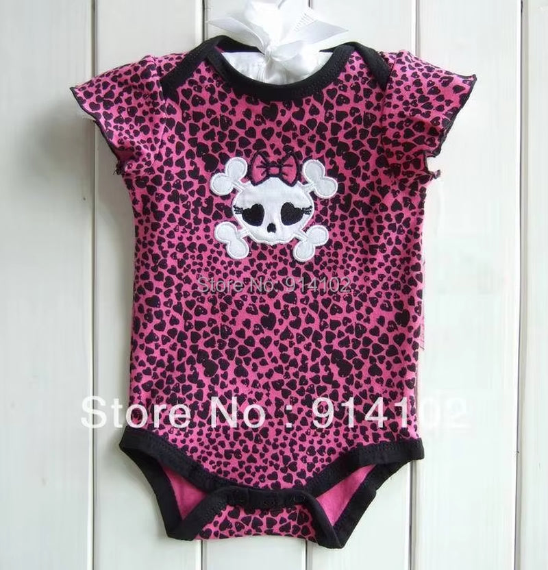 Skull Summer Infant Kids Girls Clothing Sets Bodysuits +Tutu Skirt + Headband 3 Piece Suits Leopard Baby Girl Clothes