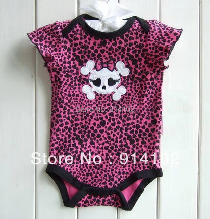 Skull Summer Infant Kids Girls Clothing Sets Bodysuits +Tutu Skirt + Headband 3 Piece Suits Leopard Baby Girl Clothes