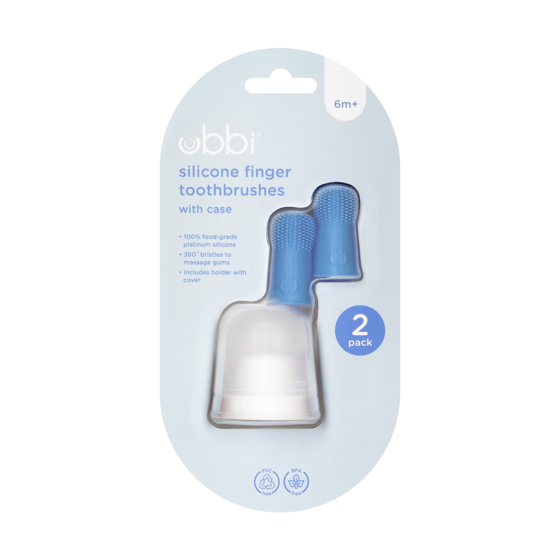 Baby Silicone Finger Toothbrush with Storage Case, Food-Grade Platinum Silicone, Oral Care for Infants and Babies, 2 Pack, Polaris Blue