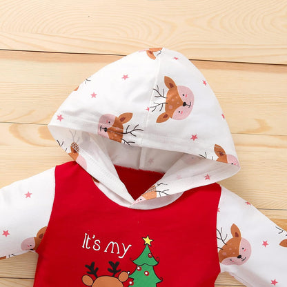 My First Christmas Baby Girl Boy Outfit Car Truck Long Sleeve Pocket Hooded Romper Jumpsuit Xmas One Piece Clothes