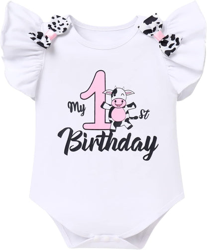 Baby Girl 1St Birthday Outfit Farm Cow Ladybug Romper Tutu Skirt Headband Christmas Bee Cake Smash Photo Shoot Clothes