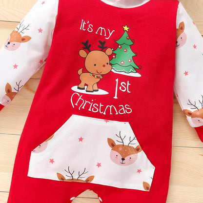 My First Christmas Baby Girl Boy Outfit Car Truck Long Sleeve Pocket Hooded Romper Jumpsuit Xmas One Piece Clothes