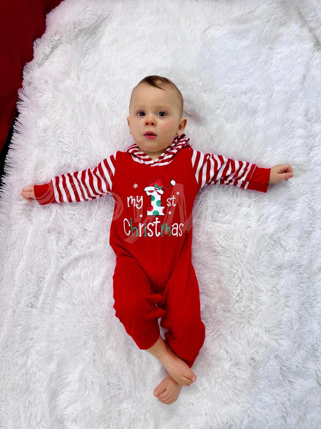 My First Christmas Newborn Baby Boy Girl Clothes One-Piece Romper (Red,6-12 Months)