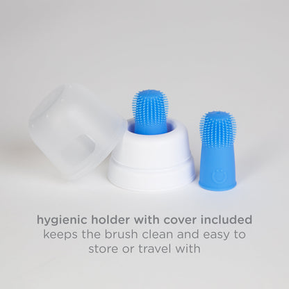 Baby Silicone Finger Toothbrush with Storage Case, Food-Grade Platinum Silicone, Oral Care for Infants and Babies, 2 Pack, Polaris Blue