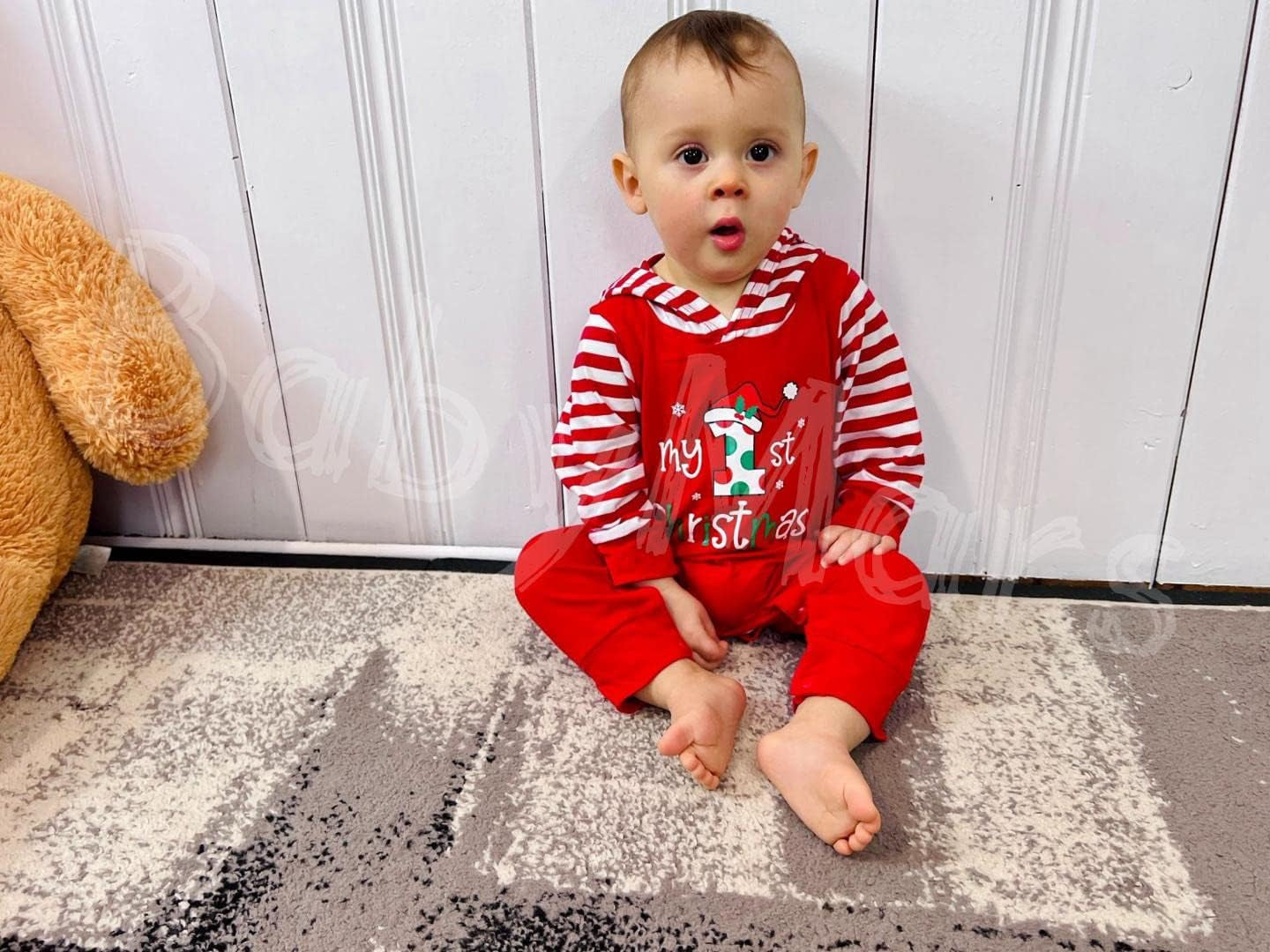 My First Christmas Newborn Baby Boy Girl Clothes One-Piece Romper (Red,6-12 Months)