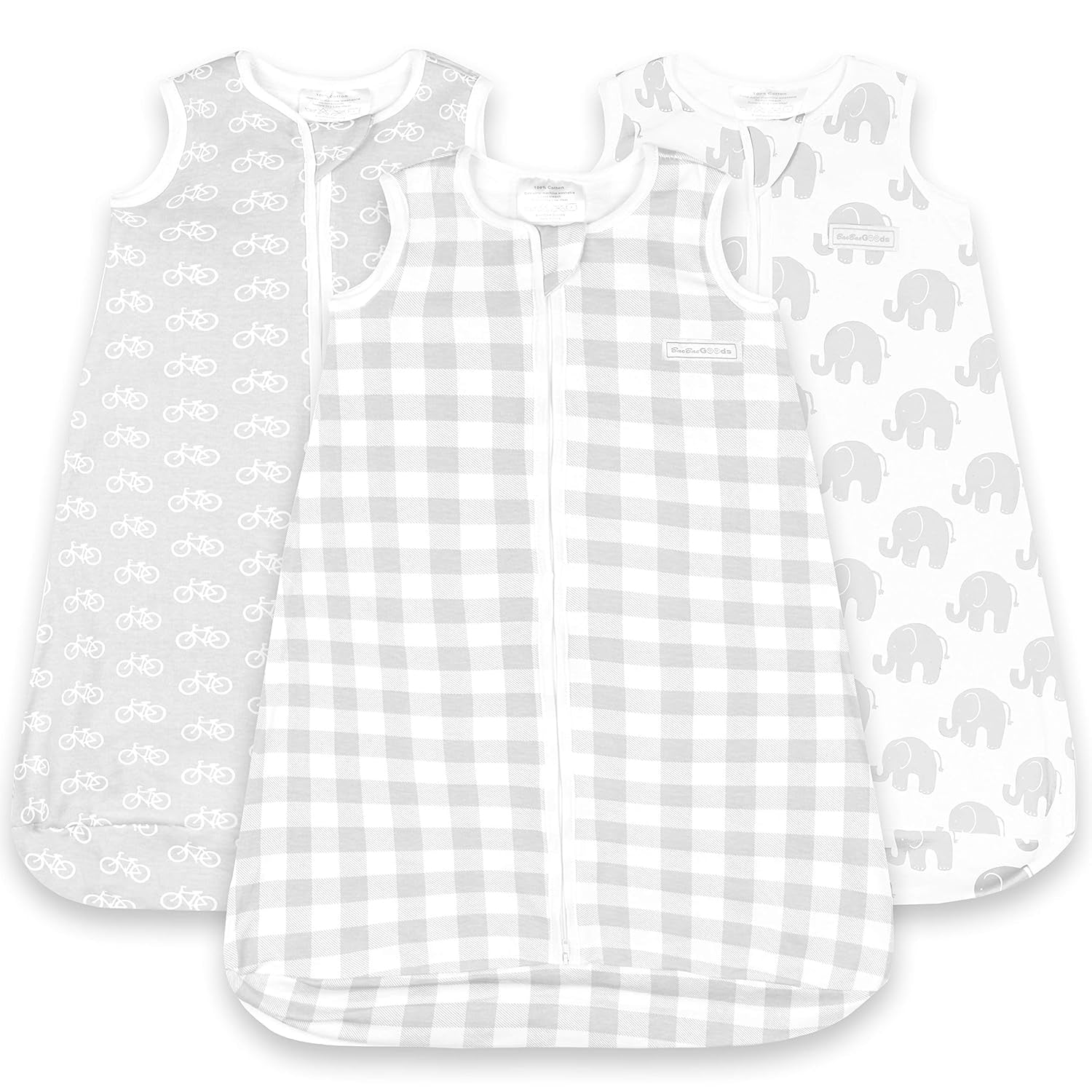 Baby Sleeping Bag Sack – Infant Sleeping Bags – 3 Pack - Pure Cotton Unisex Zip up Wearable Blanket for Sleeping Boys & Girls (Grey Plaid, 12-18 Months)