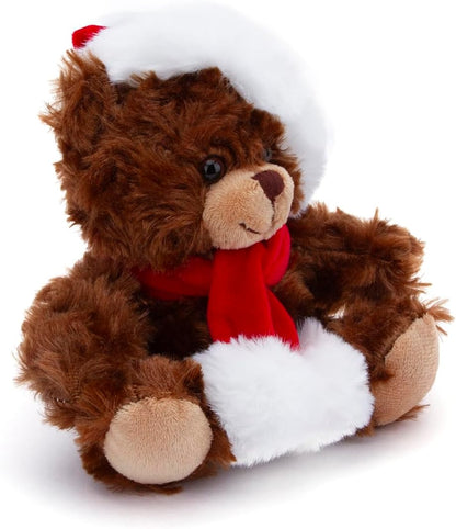 Adorable Soft and Hairy Santa Teddy Bear, Stuffed Animal Holiday Toys Christmas Accessories – a Perfect Toy Gift for Kids (6 Inches, Xmas Chocolate Bear)