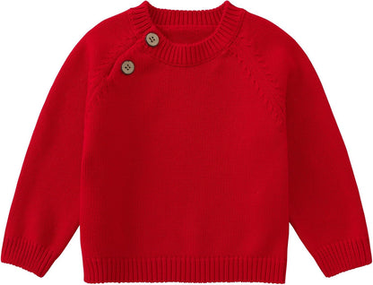 Baby Toddler Boys Girls Pullover Sweater Cotton Knit Button Closure Sweaters