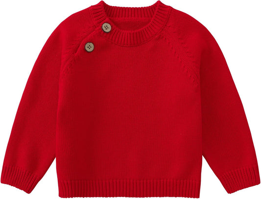 Baby Toddler Boys Girls Pullover Sweater Cotton Knit Button Closure Sweaters
