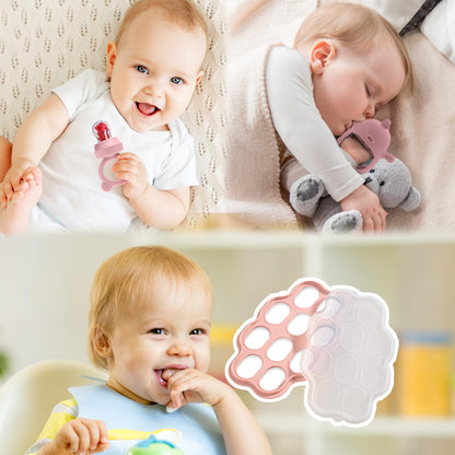 Baby Food Fruit Feeder and Breastmilk Popsicle Mold Set, 3 Pack - 1 Food Feeder Pacifier for Teething Relief, 1 Freezer Tray, 1 Baby Teether Toy, Silicone Fruit Teether (Blush)