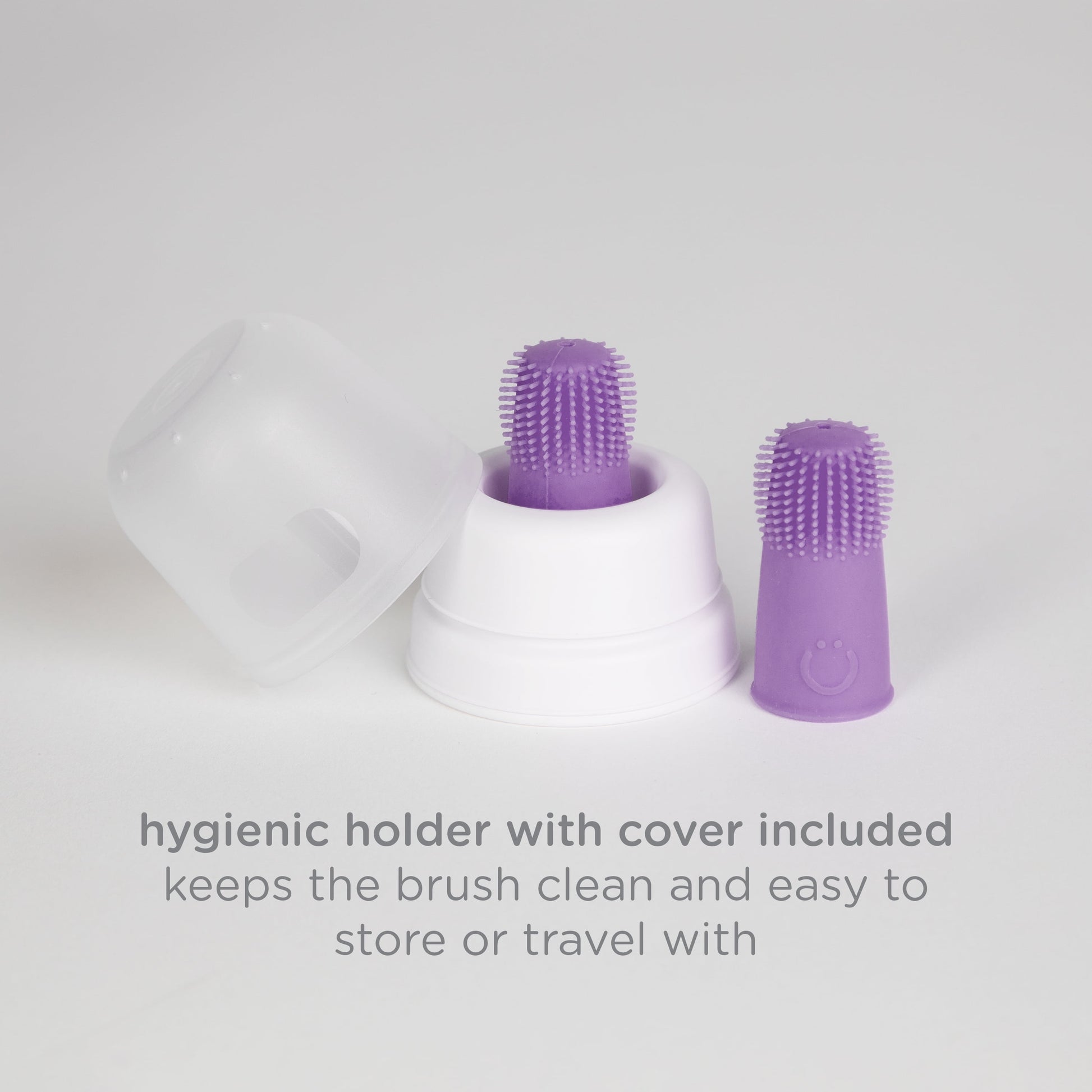 2 Finger Toothbrushes & Case, Purple, Soft