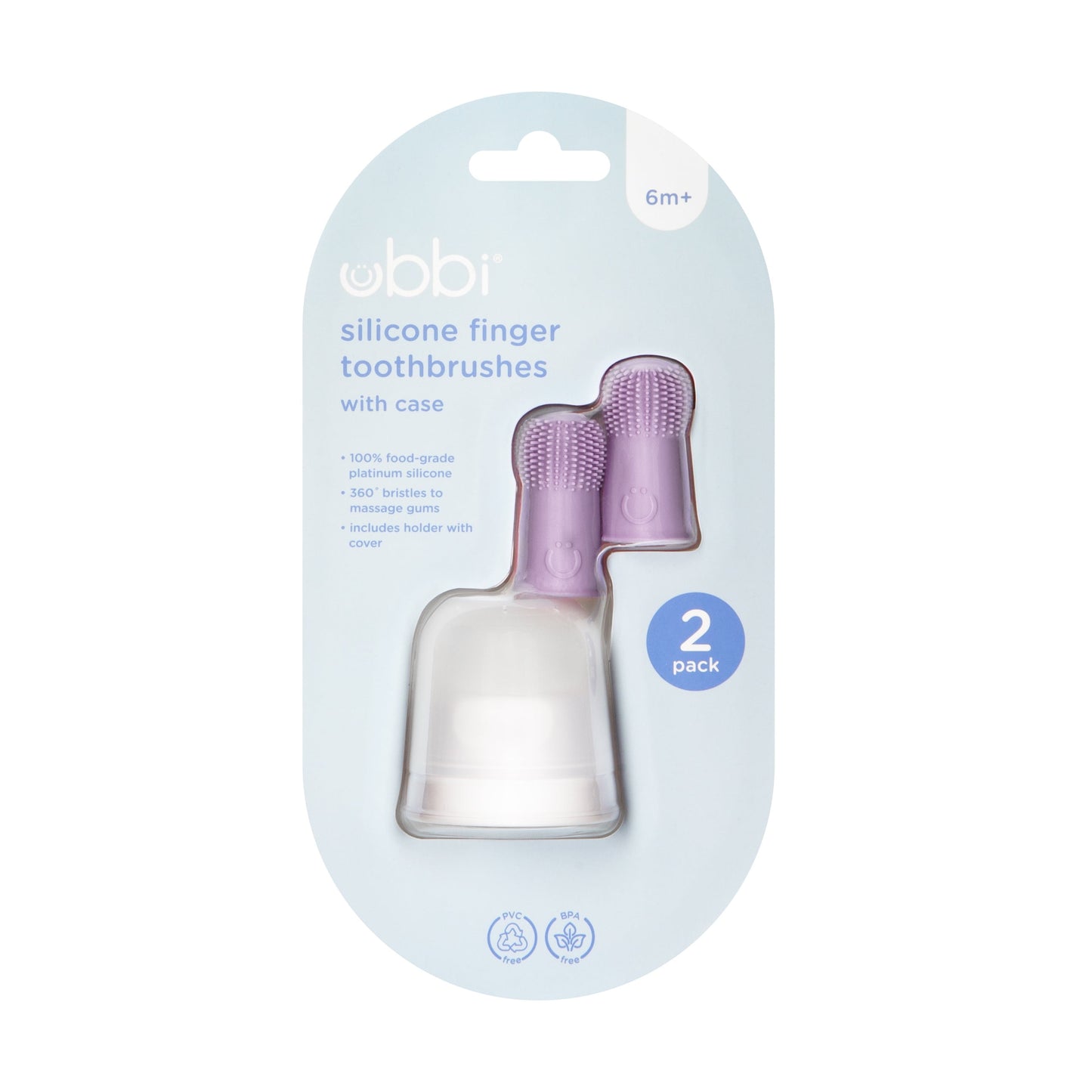 2 Finger Toothbrushes & Case, Purple, Soft