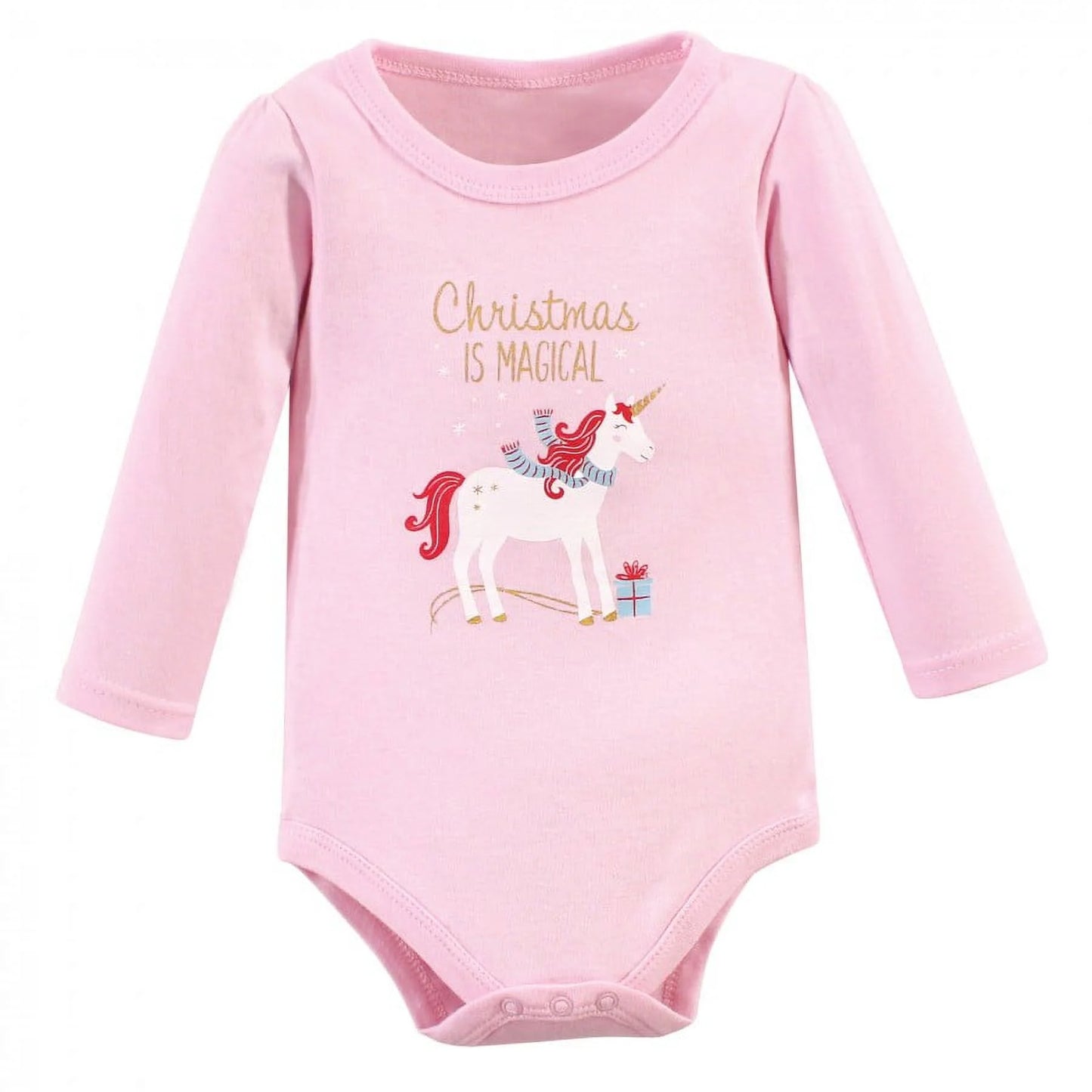 Infant Girl Cotton Bodysuit, Pant and Shoe 3Pc Set, Magical Christmas, 0-3 Months