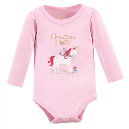 Infant Girl Cotton Bodysuit, Pant and Shoe 3Pc Set, Magical Christmas, 0-3 Months
