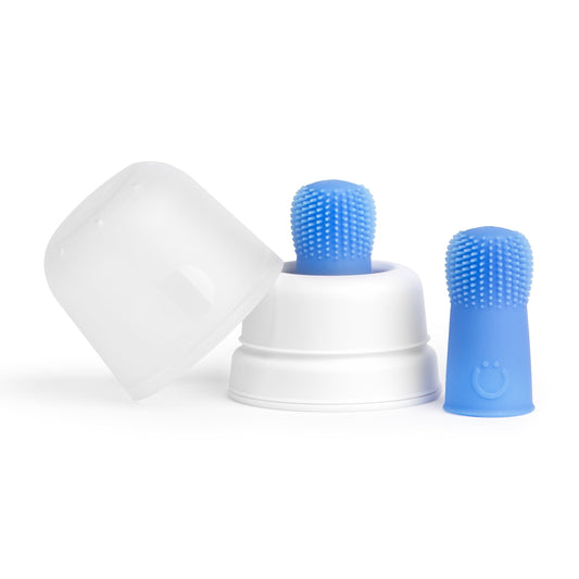 Baby Silicone Finger Toothbrush with Storage Case, Food-Grade Platinum Silicone, Oral Care for Infants and Babies, 2 Pack, Polaris Blue
