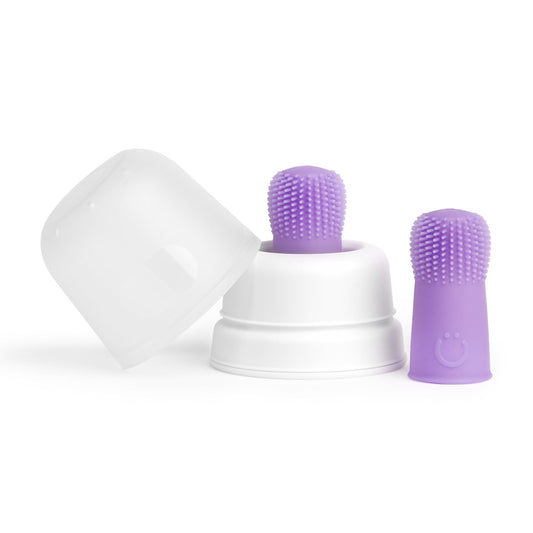 2 Finger Toothbrushes & Case, Purple, Soft