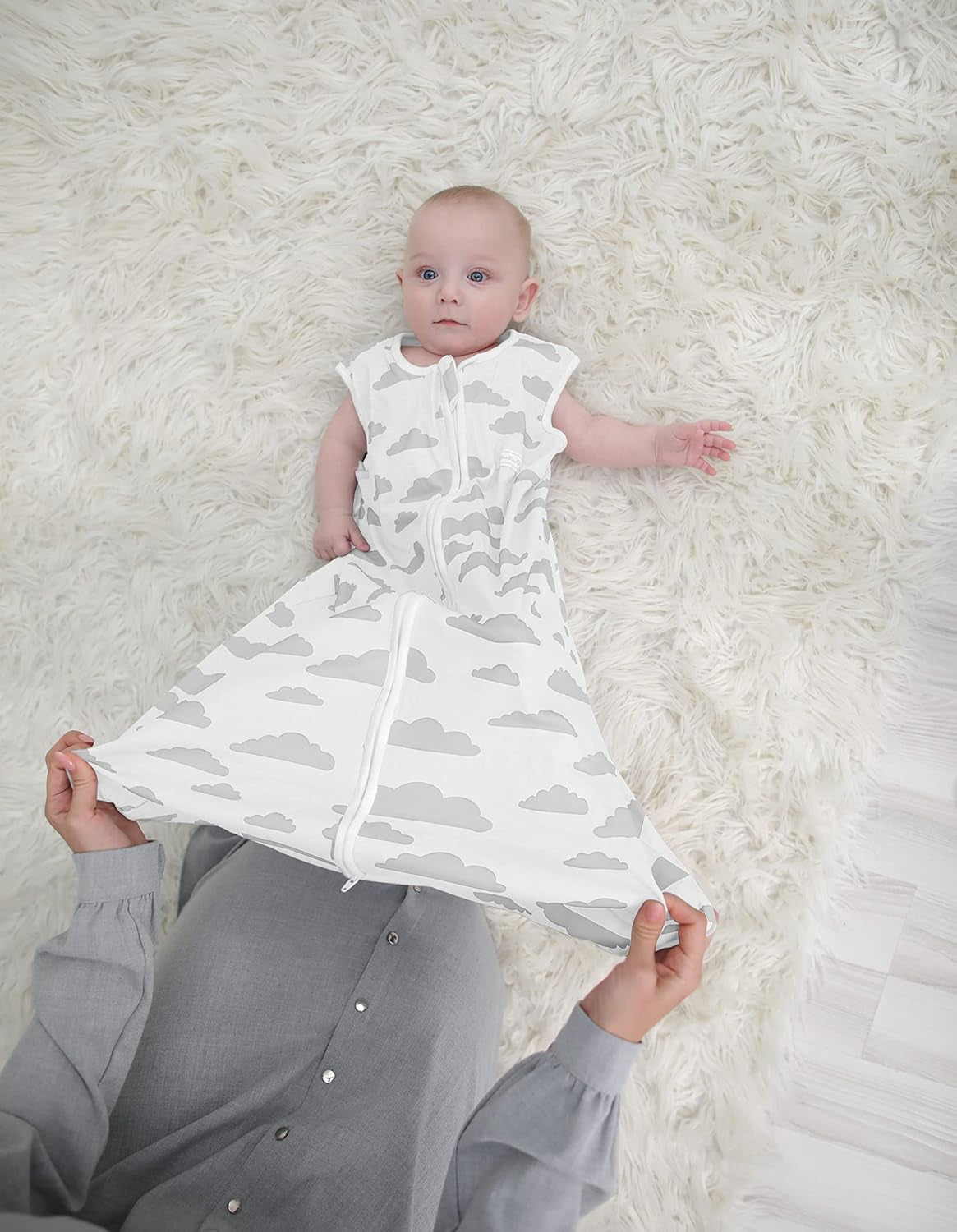 Baby Sleeping Bag Sack – Infant Sleeping Bags – 3 Pack - Pure Cotton Unisex Zip up Wearable Blanket for Sleeping Boys & Girls (Grey Plaid, 12-18 Months)