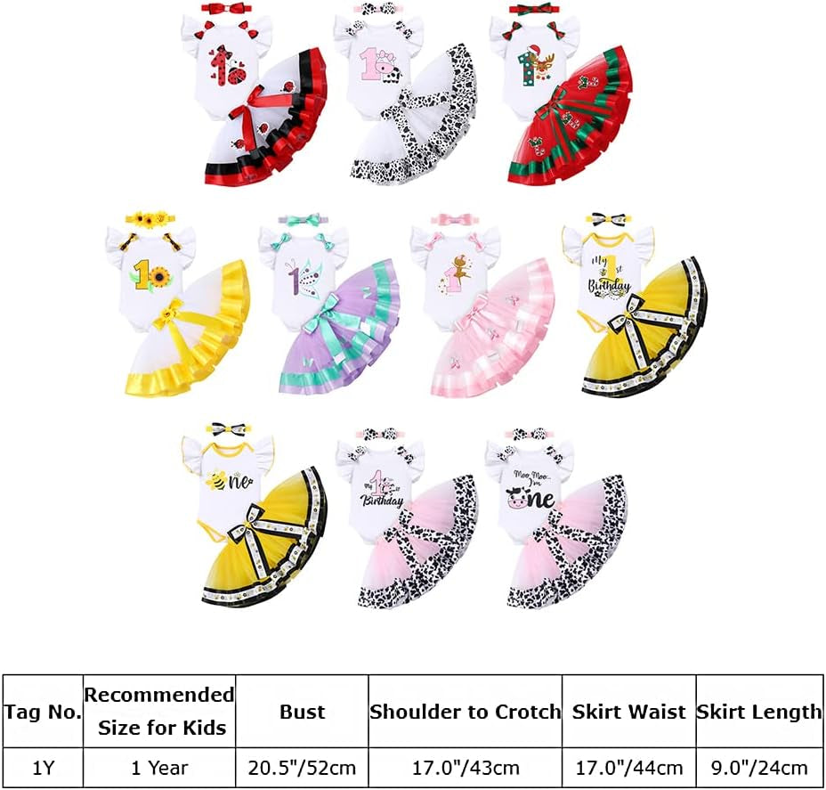 Baby Girl 1St Birthday Outfit Farm Cow Ladybug Romper Tutu Skirt Headband Christmas Bee Cake Smash Photo Shoot Clothes