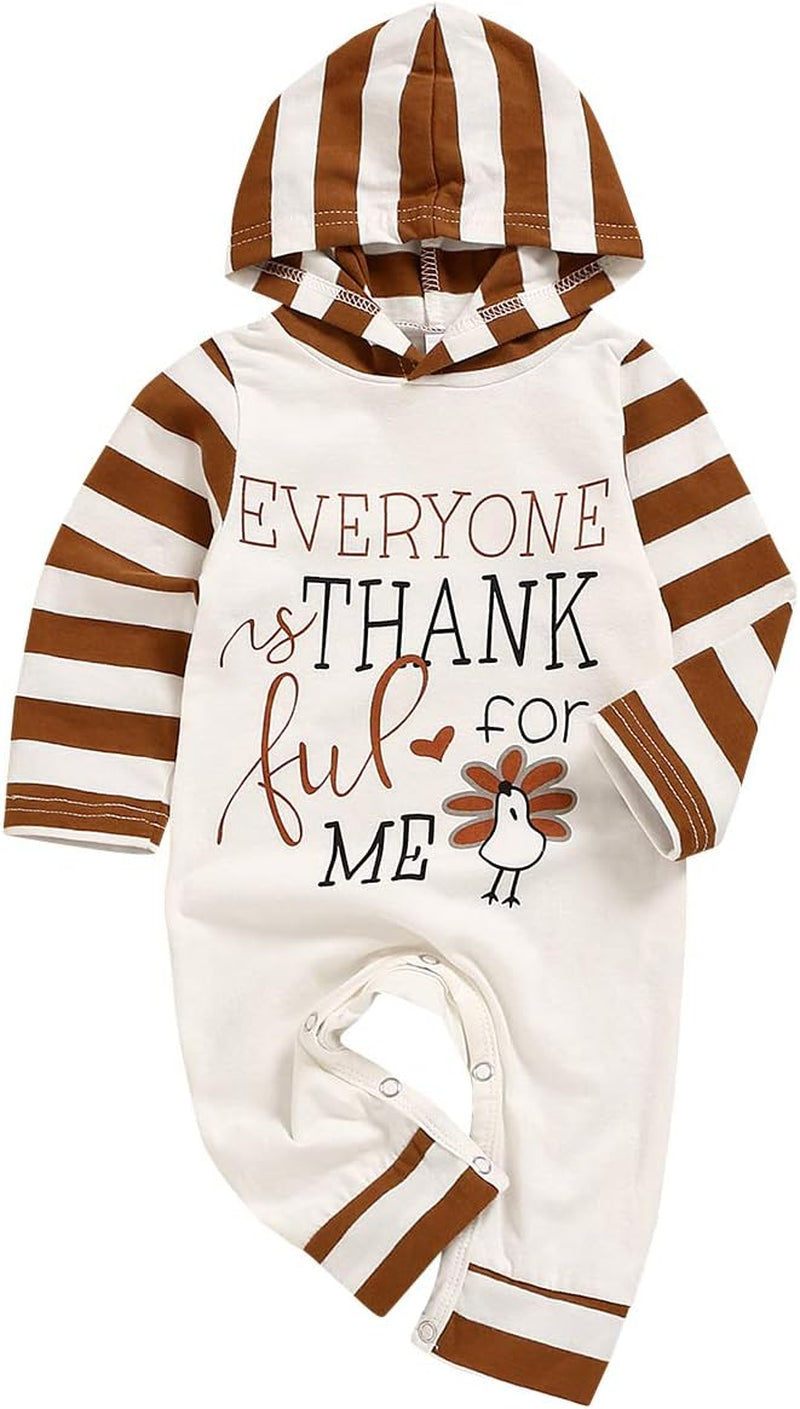 Thanksgiving Baby Boy Outfit Everyone Thankful for Me Romper Stripe Hoodie Jumpsuit Newborn Thanksgiving Outfit Boy