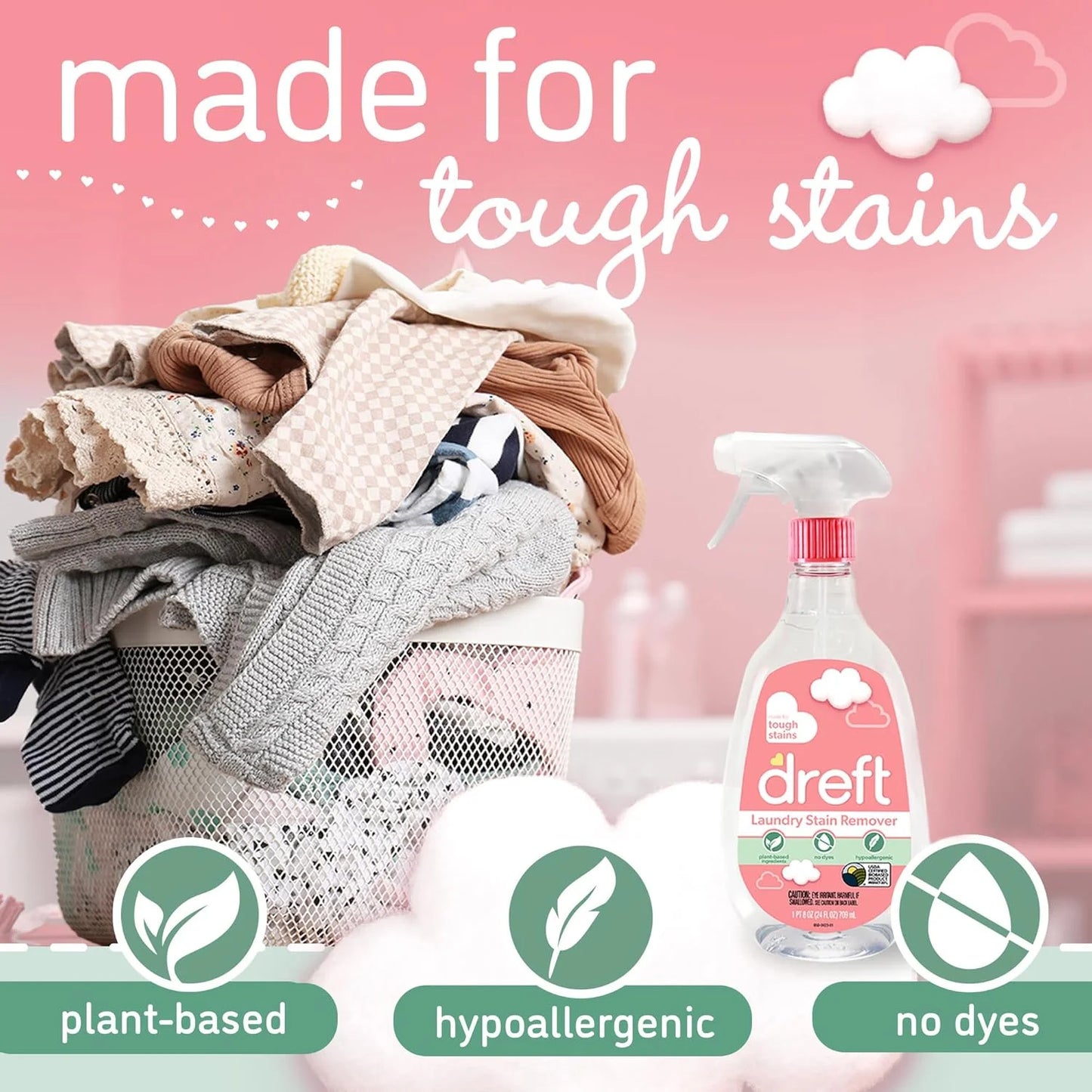 (4 Pack)  Plant Based Baby Spray and Wash Laundry Stain Remover, Baby Essentials, 24 Oz
