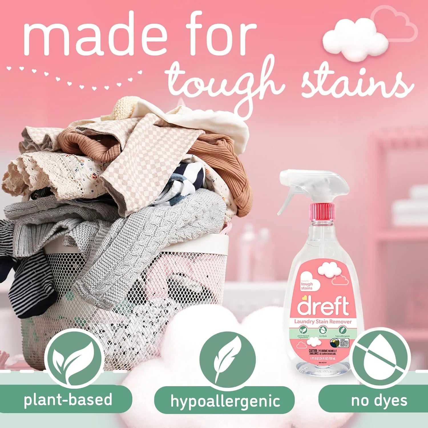 (4 Pack)  Plant Based Baby Spray and Wash Laundry Stain Remover, Baby Essentials, 24 Oz