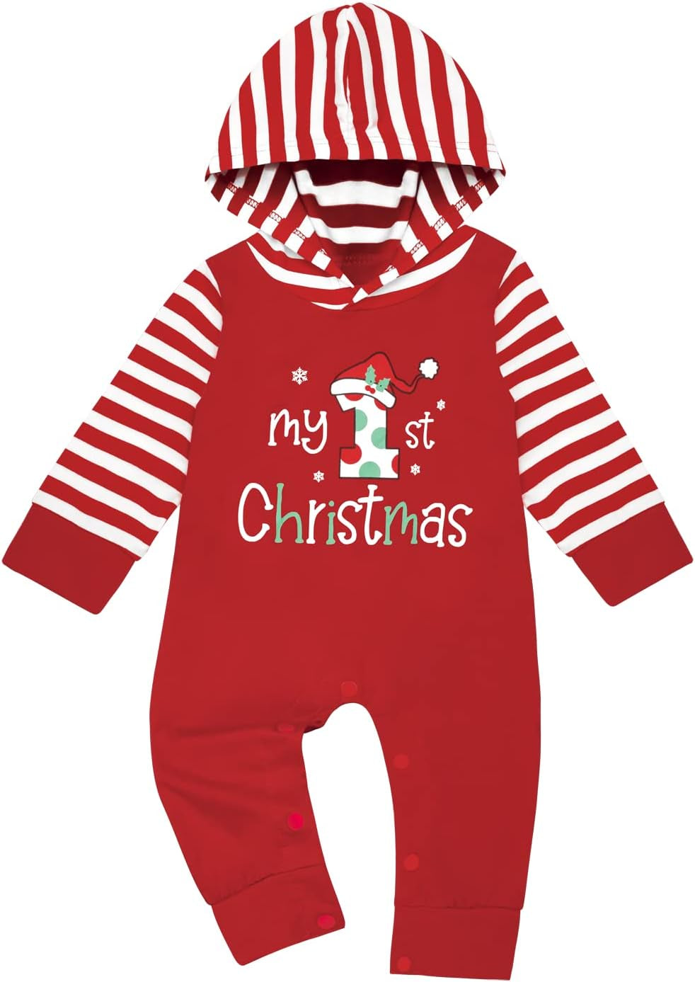 My First Christmas Newborn Baby Boy Girl Clothes One-Piece Romper (Red,6-12 Months)