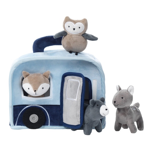 Interactive Blue Camper/Rv Plush with Stuffed Animal Toys