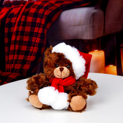 Adorable Soft and Hairy Santa Teddy Bear, Stuffed Animal Holiday Toys Christmas Accessories – a Perfect Toy Gift for Kids (6 Inches, Xmas Chocolate Bear)