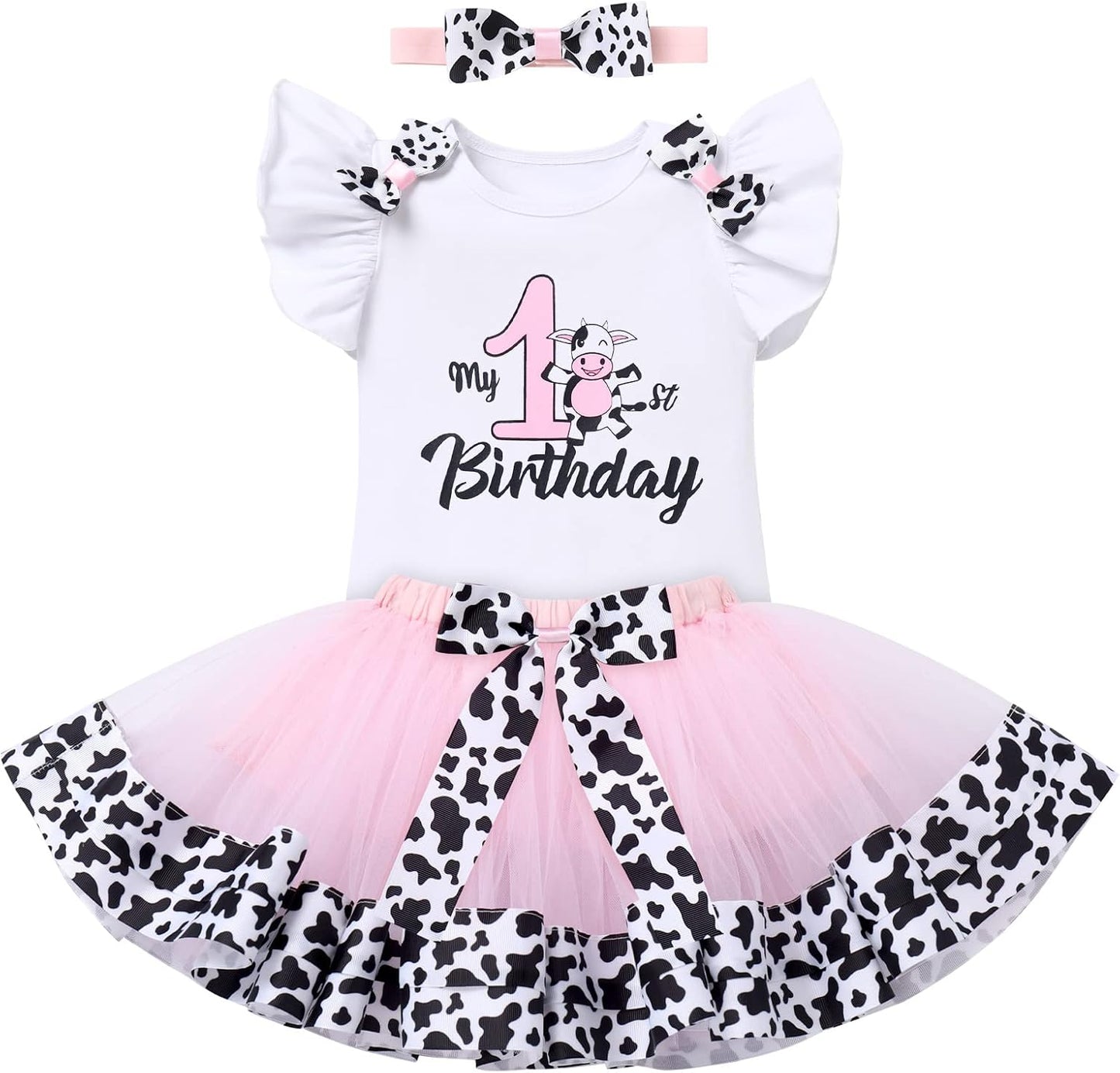 Baby Girl 1St Birthday Outfit Farm Cow Ladybug Romper Tutu Skirt Headband Christmas Bee Cake Smash Photo Shoot Clothes
