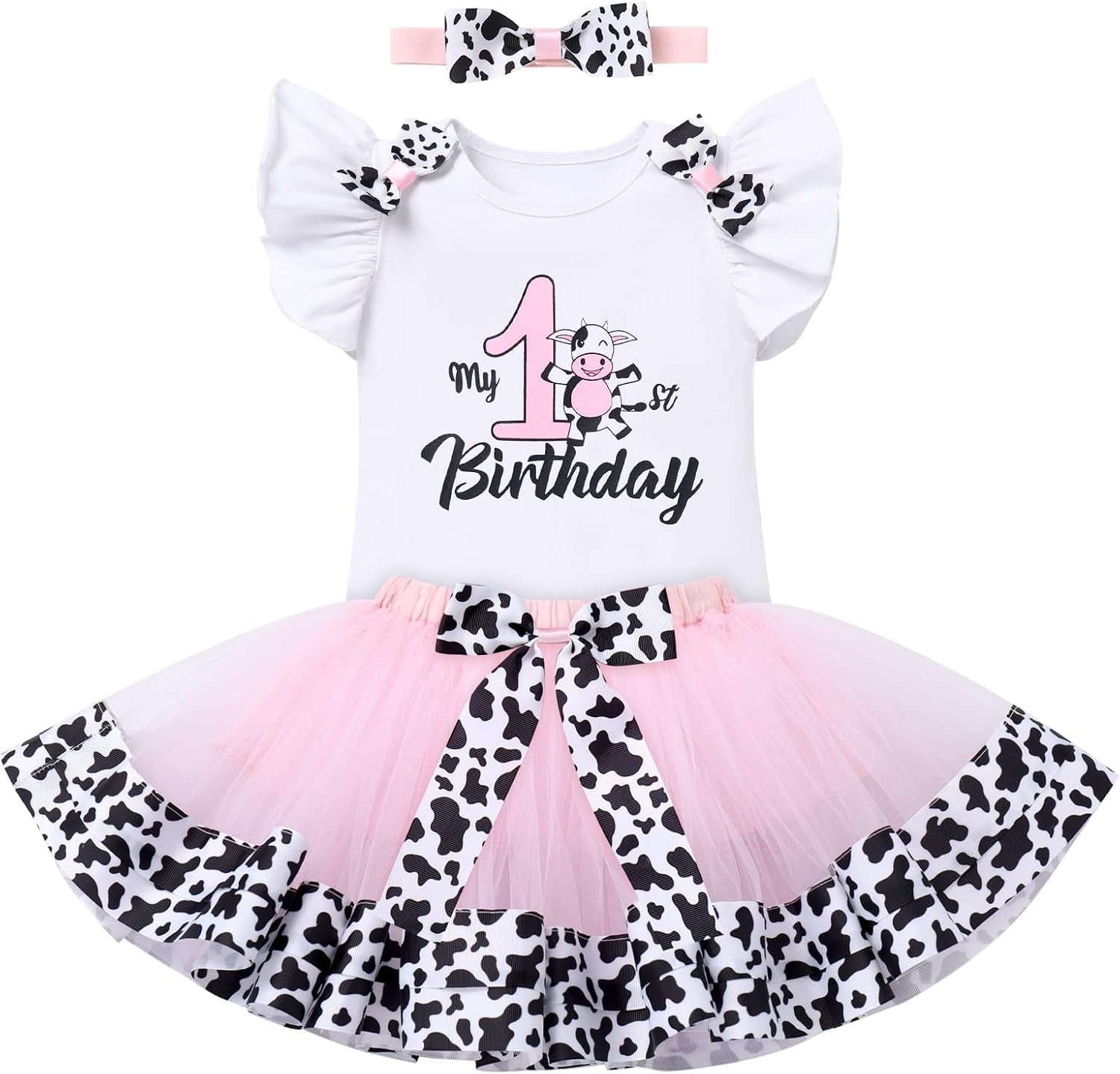 Baby Girl 1St Birthday Outfit Farm Cow Ladybug Romper Tutu Skirt Headband Christmas Bee Cake Smash Photo Shoot Clothes