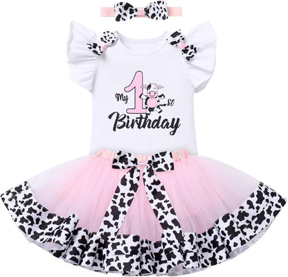 Baby Girl 1St Birthday Outfit Farm Cow Ladybug Romper Tutu Skirt Headband Christmas Bee Cake Smash Photo Shoot Clothes