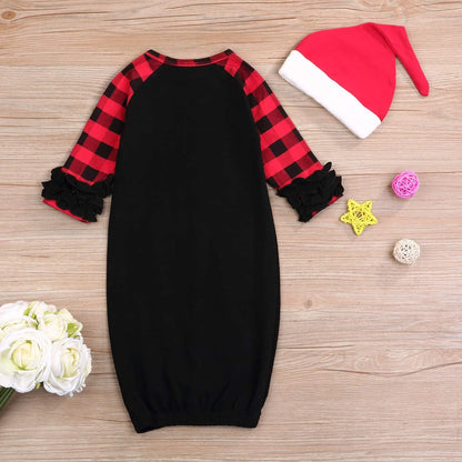 Baby Gown Newborn Cotton Nightgown Long Sleeve Stripe Baby Sleeping Bags Baby Boy Girl My First Christmas Coming Home Outfits Set (Black,0-6M)