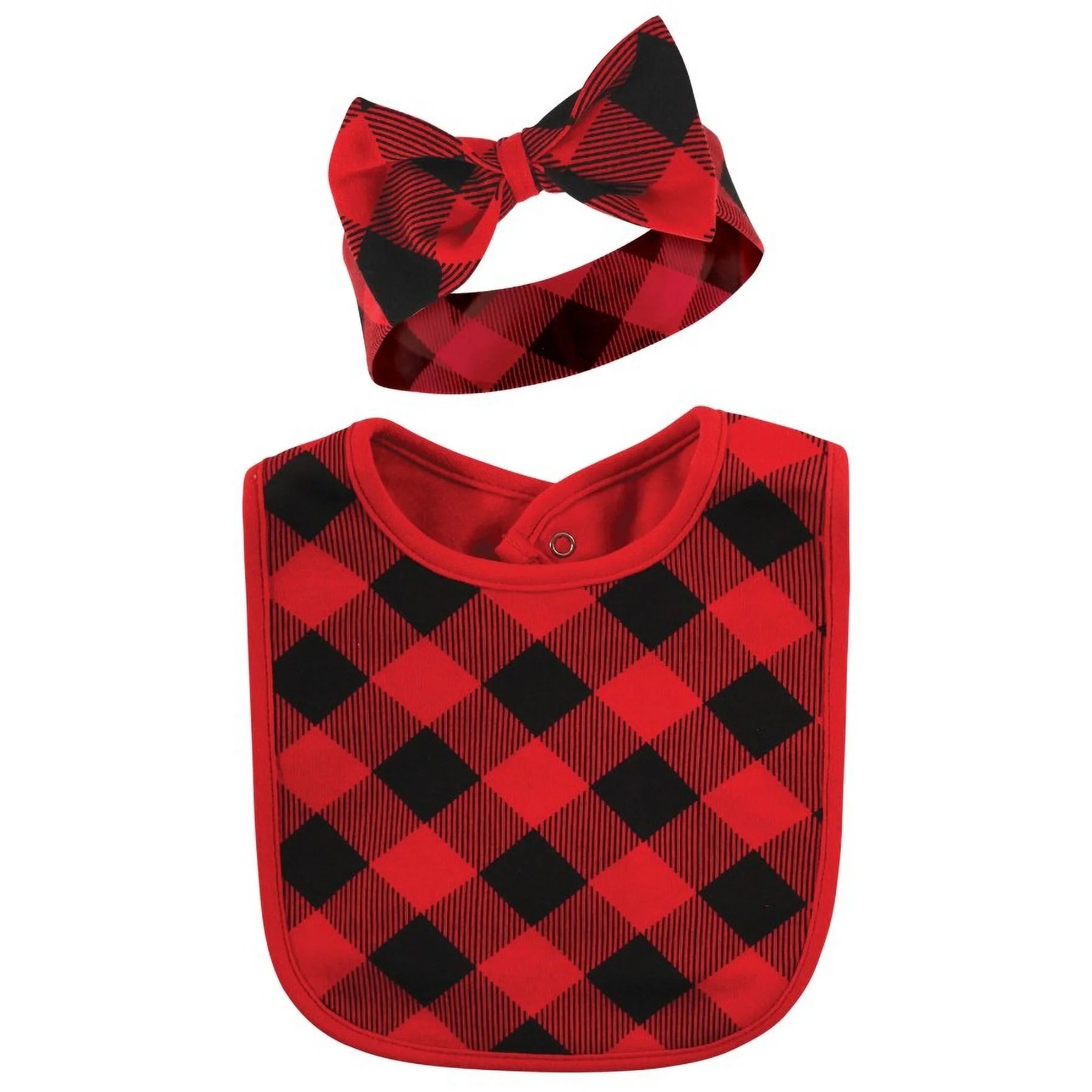 Infant Girls Cotton Bib and Headband or Caps Set, Red Truck Bows, One Size