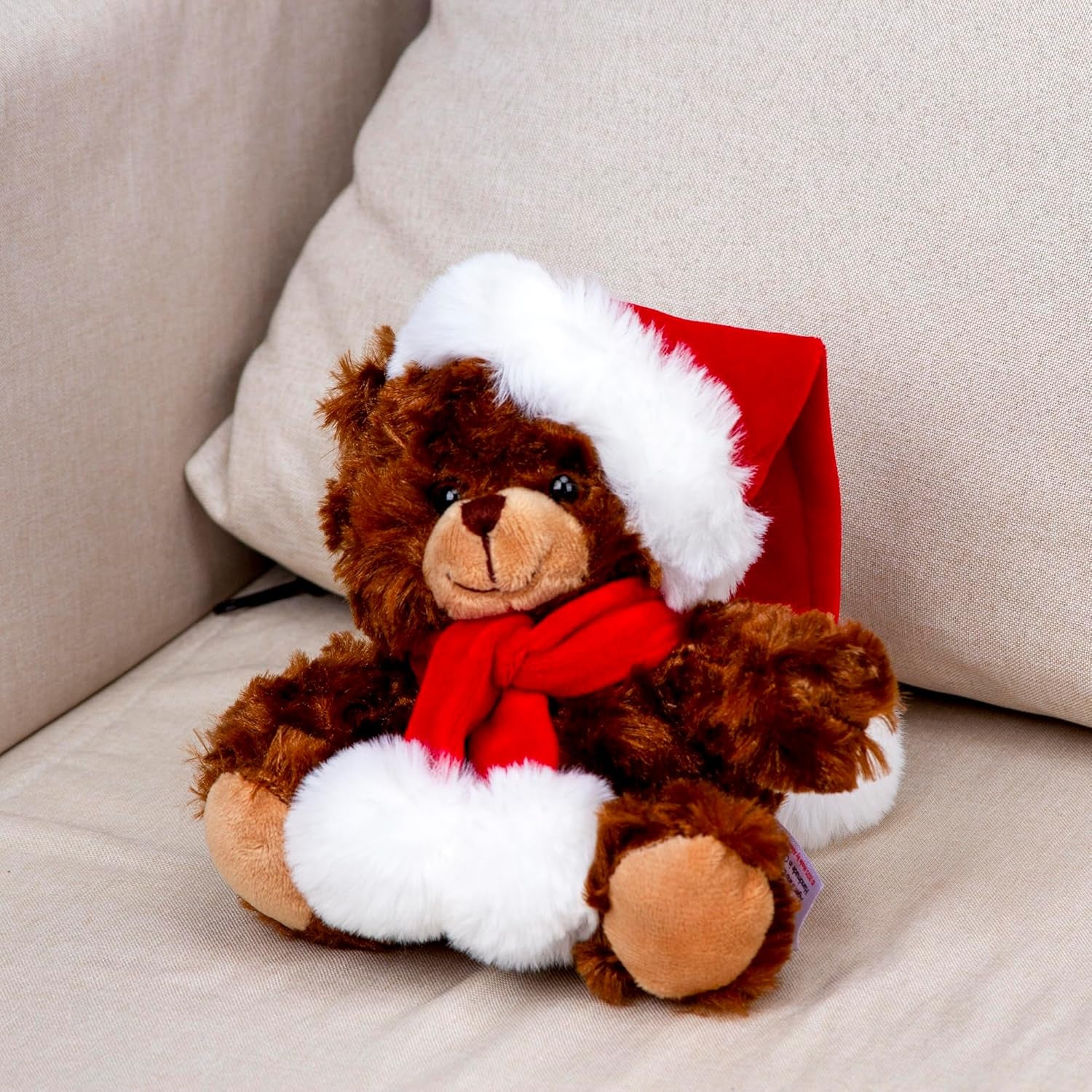 Adorable Soft and Hairy Santa Teddy Bear, Stuffed Animal Holiday Toys Christmas Accessories – a Perfect Toy Gift for Kids (6 Inches, Xmas Chocolate Bear)