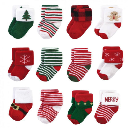 Unisex Baby Cotton Rich Newborn and Terry Socks, 12 Days of Christmas, 0-6 Months