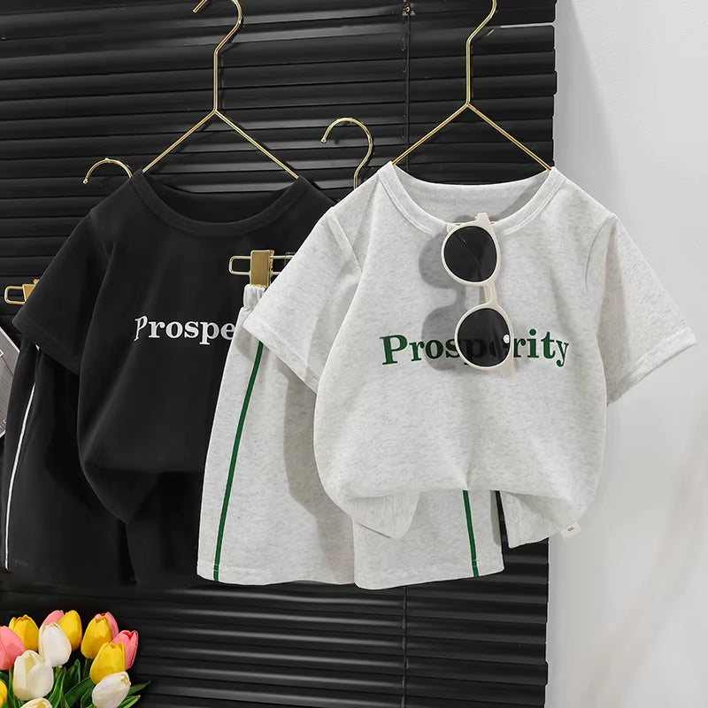 2024 New Children'S Short-Sleeved Suit Girls Boys T-Shirt Summer Baby Fashion Sports Casual Sets Clothes Children'S Clothing
