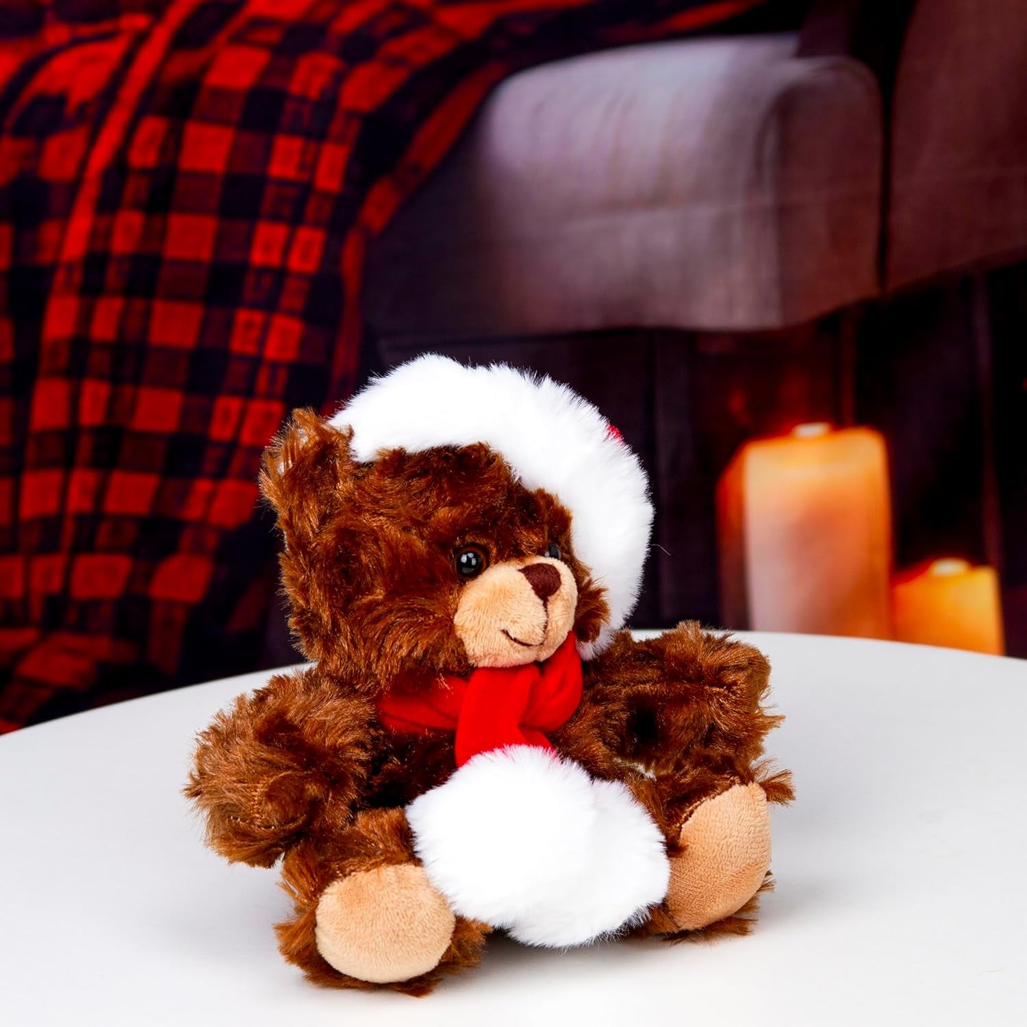 Adorable Soft and Hairy Santa Teddy Bear, Stuffed Animal Holiday Toys Christmas Accessories – a Perfect Toy Gift for Kids (6 Inches, Xmas Chocolate Bear)